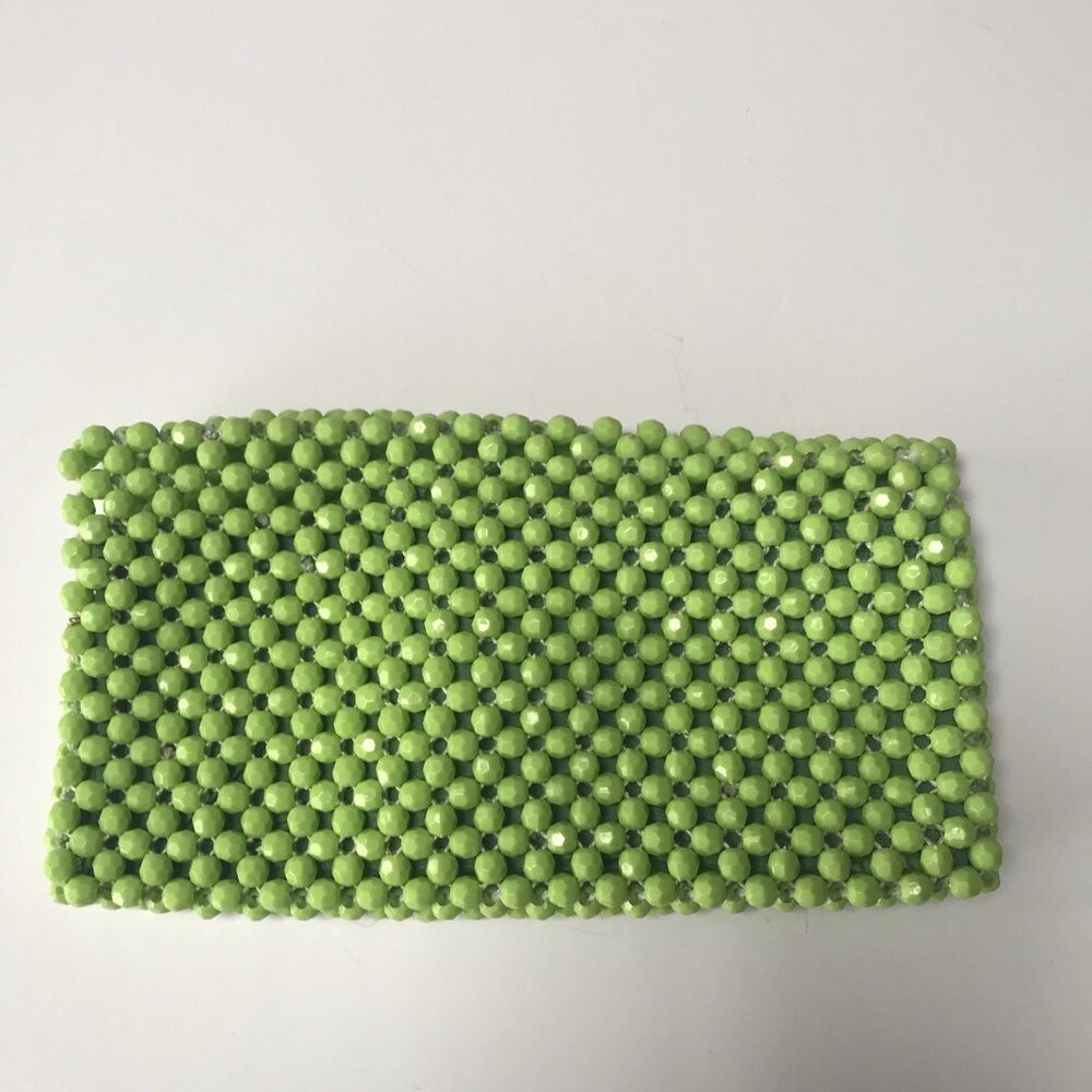 Vintage Plastic Beaded Purse Mod Clutch Bag Lime Green Wallet 60s 70s Rave Disco - Picture 2 of 9